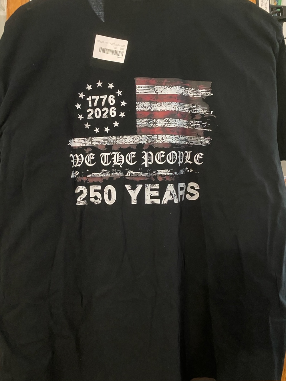 “We The People”, “250 Years” Black Graphic Tee - Patriotic Flag Design